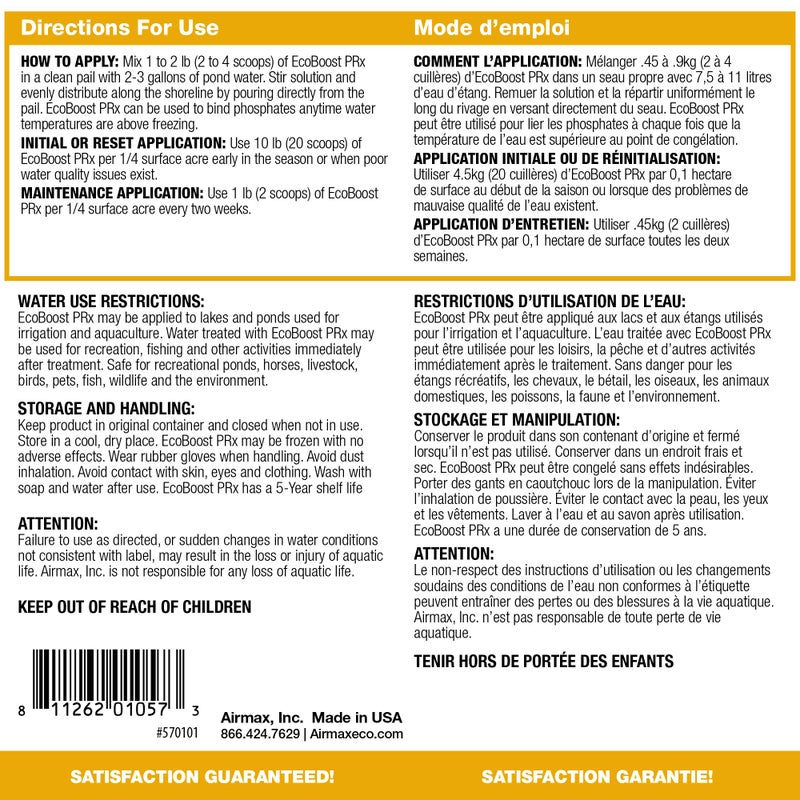 Airmax EcoBoost PRx Natural Pond Water Clariï¬er, Binds Excess Phosphates & Contaminants for Clear Water, Safe for Pets, Plants & Fish, Treats Â¼ Acres, 4 Month Supply, 20 Scoops, 10 lb - Image 3
